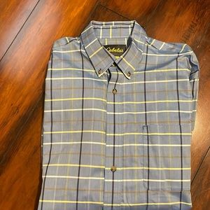 Men’s blue plaid XLT button down dress shirt with button down collar
